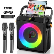 JYX Portable Wireless Speaker Karaoke Machine with 2 Microphones Party Speaker