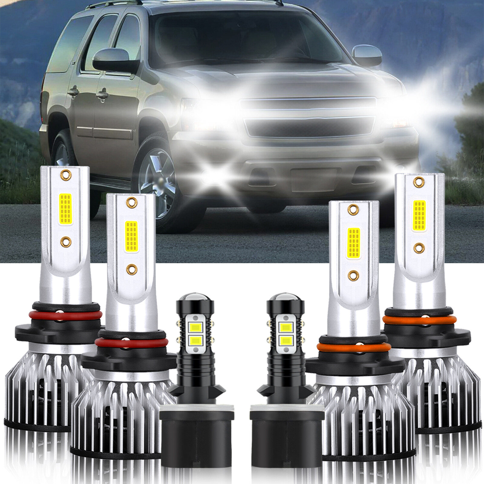 6x LED Headlight Kit Fog light Bulbs 6000K white For Chevrolet Tahoe 2000-2006