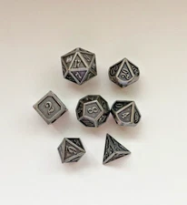 7 Pcs Polyhedral Silver Metal D&D Dice,  Role Playing