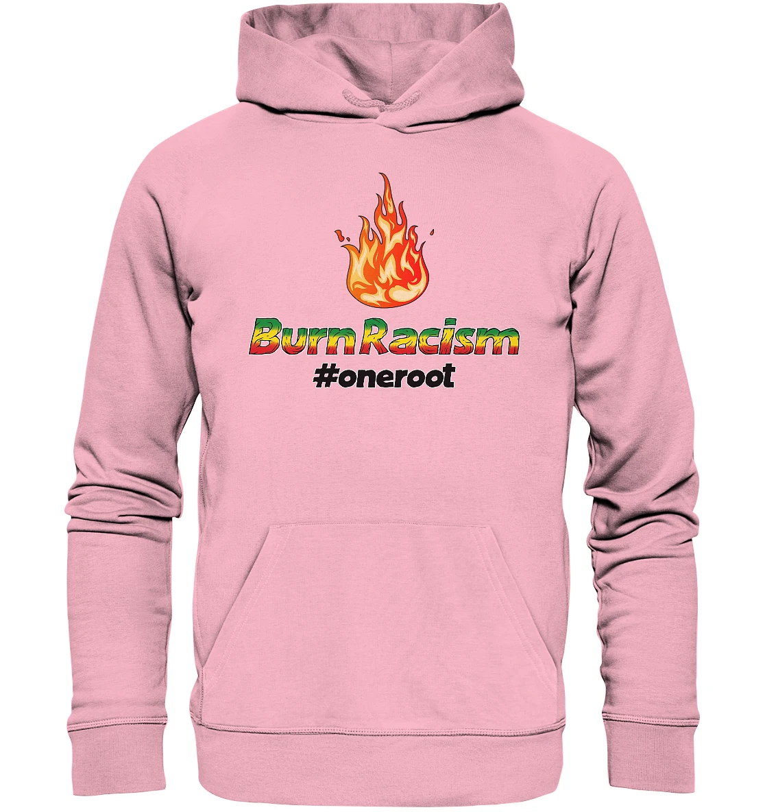 SACAI Burn Racism Reggae Rastafari Fuoco Giamaica Felpa con Cappuccio 100% Cotone Biologico