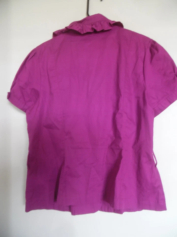 Blusa Top Last Kiss Mujer Talla XL Algodón Manga Corta Con Volantes Abotonados Magenta Foto 2 de 3