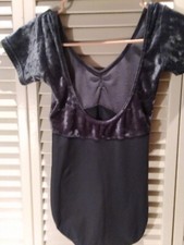 Wear Moi  Leotard Size X Small Cap Sleeve Velvet Top Charcoal V  Retired Style 