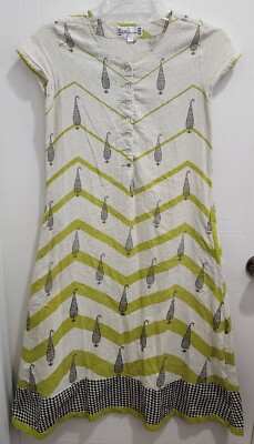 Westside Women's Short Sleeve Quarter Button Kurta Dress Linen Beige/Green  Sz S | eBay