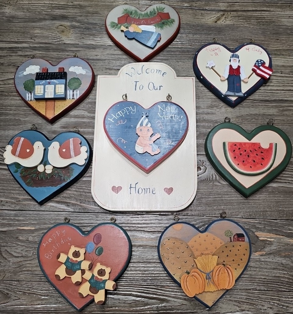 Handmade Vtg Toll Painting Interchangeable Seasons Event Heart