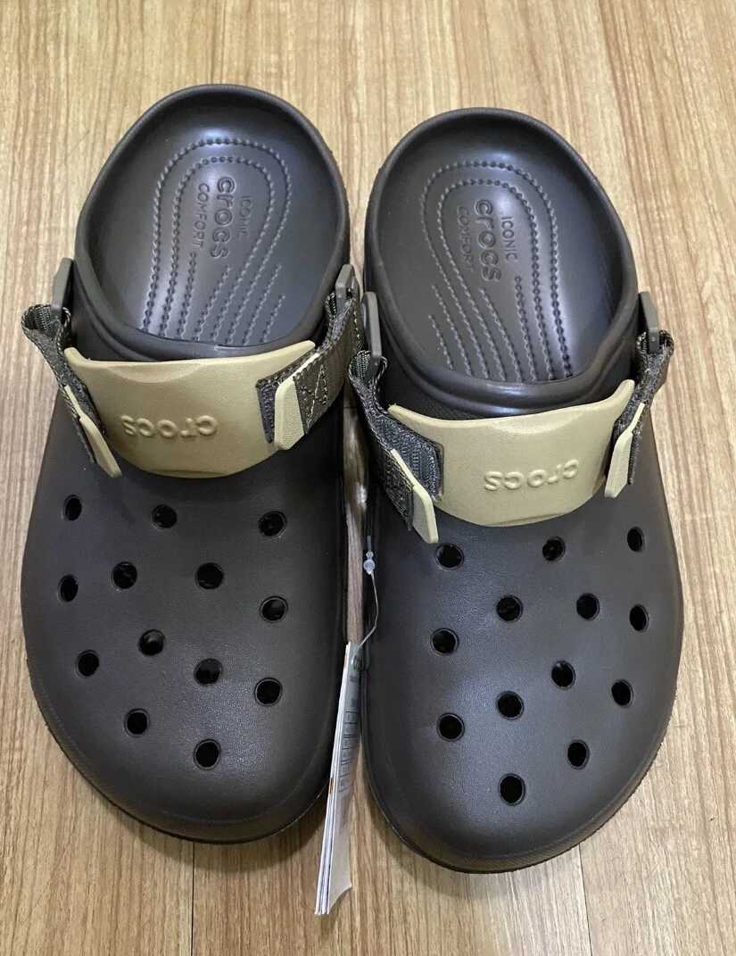 brown beige crocs