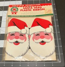 Vintage 1960s SANTA CLAUS HEAD Plastic RIBBON Christmas Decor NOS