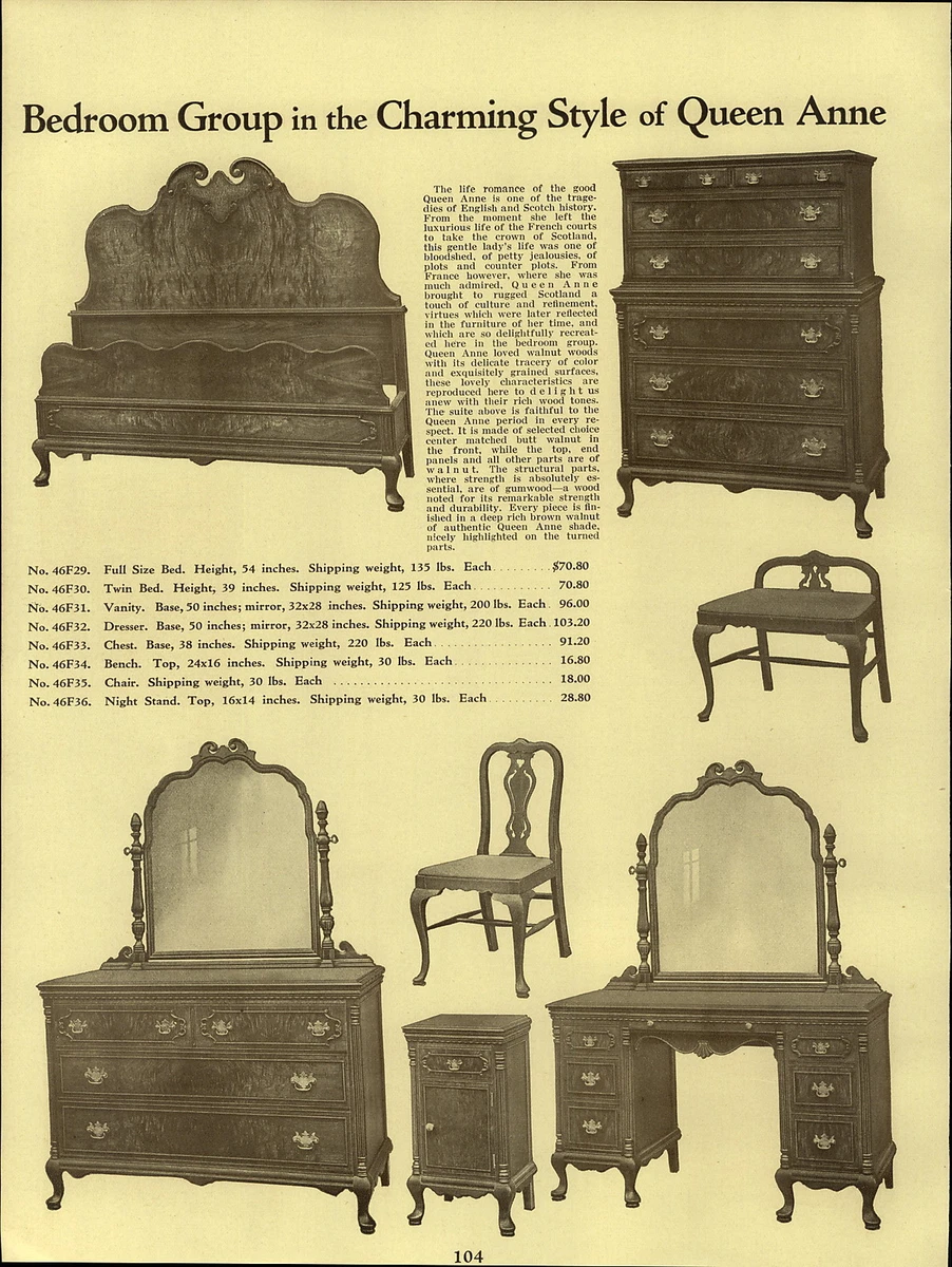 1937 PAPER AD Queen Anne Bedroom Furniture Early American Suite