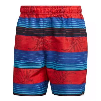 Adidas Performance Rayures Board Shorts de Bain Short Palmiers Bleu Marine Rouge - Photo 1/4