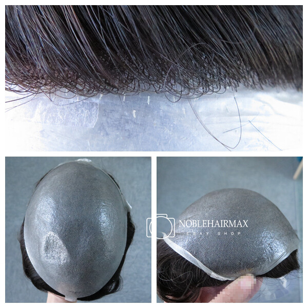 Mens Hair Replacement System All Thin Skin Unit Toupee Human Hairpiece #1B 8x10