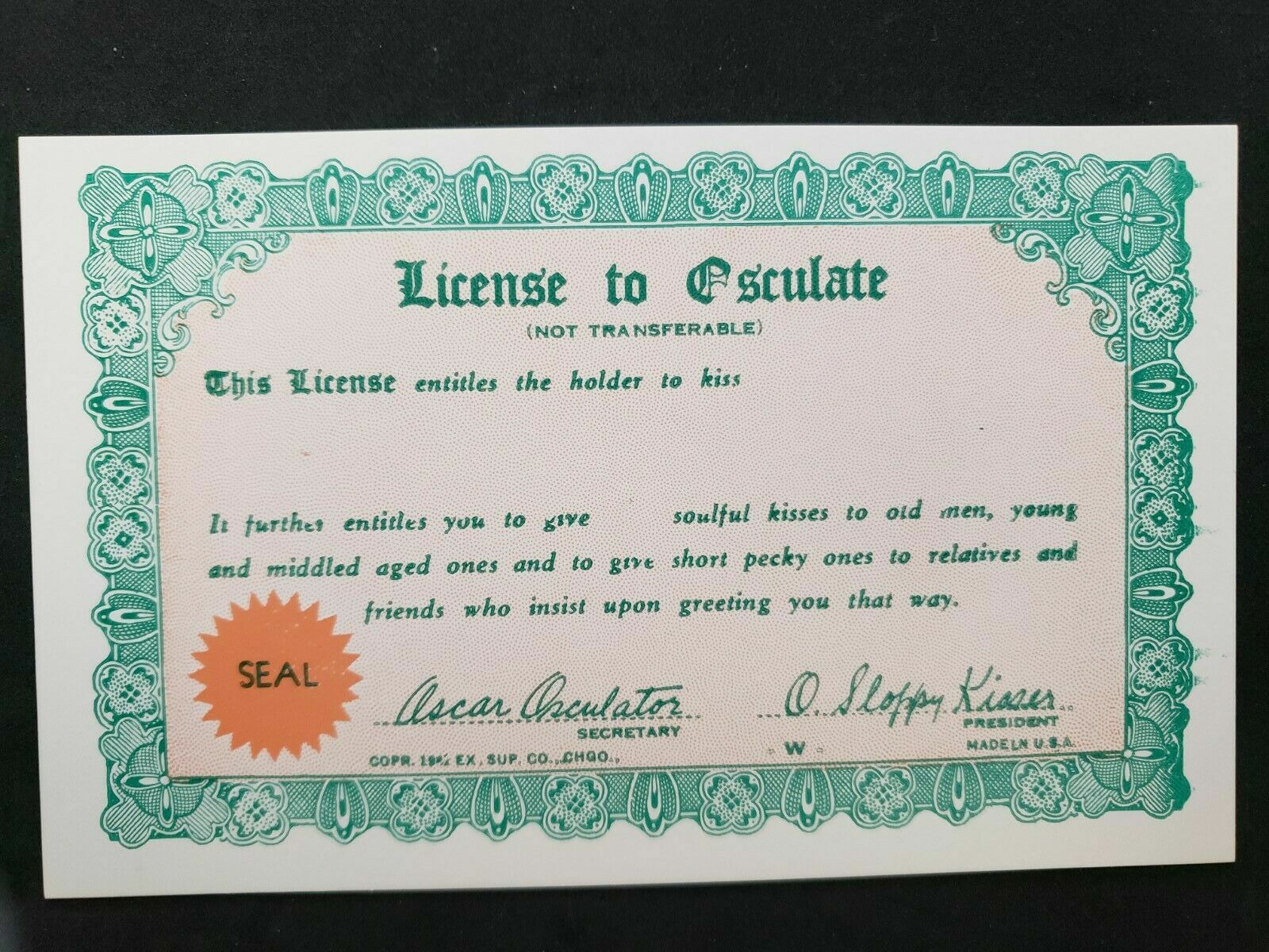 Vintage 1941 Gag Gift Card "License to Esculate" Exhibit Supply Co Chicago  NOS | eBay