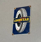 VINTAGE 12” DOMED GOODYEAR TIRE PORCELAIN SIGN CAR GAS OIL TRUCK