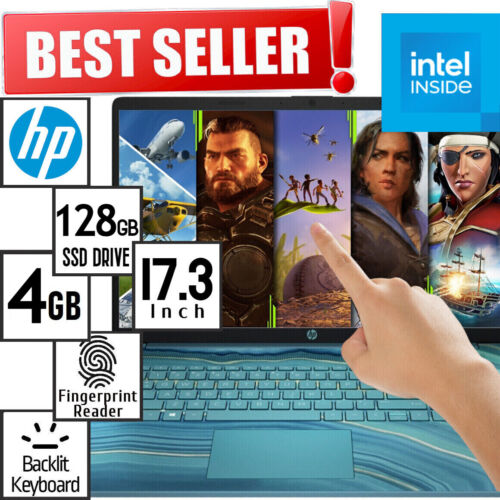 HP 17.3 HD+ TouchScreen Laptop Intel N4120 QuadCore 2.60GHz 128GB SSD Windows 11 - Afbeelding 1 van 33