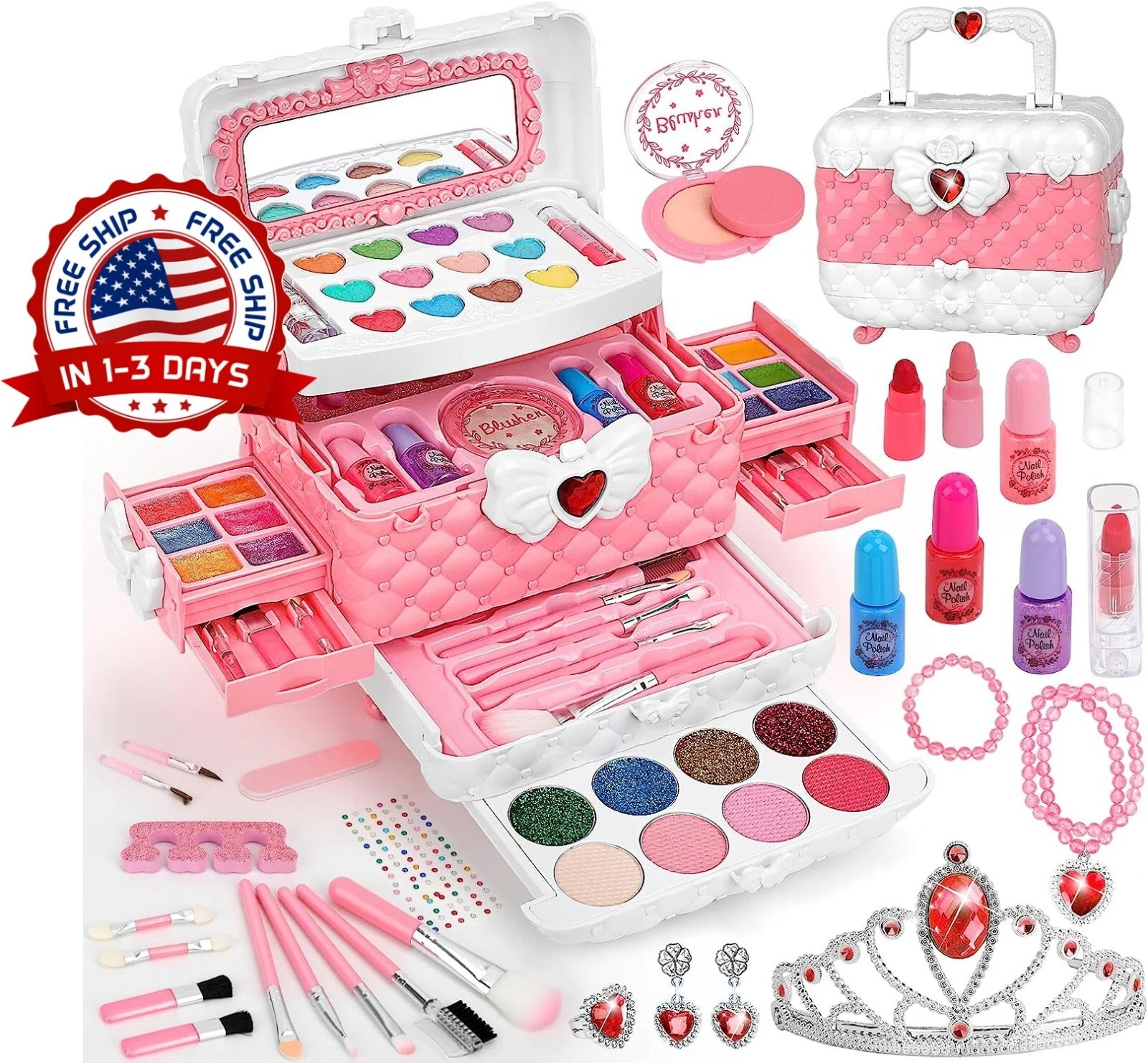 Conjunto Maquillaje Juguete para Juego de Pretender Real y Lavable para Niñas
