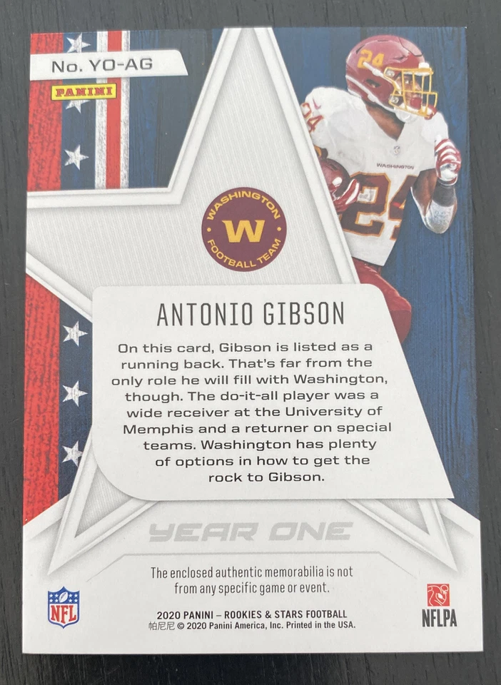 2018 Antonio Gibson Rookies & Stars Jersey Year One Rookie Card # YO-AG - Image 2 of 2