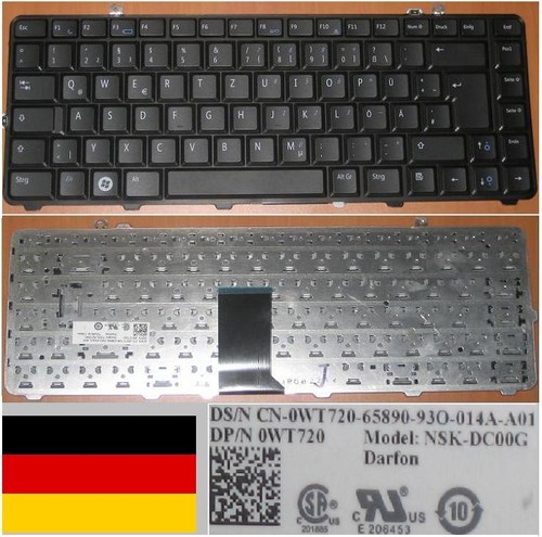 German QWERTZ Keyboard Dell 1535 1536 1537 NSK-DC00G 0WT720 WT720 Black