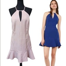Express Halterneck Fit & Flare Mini Dress L Light Mauve