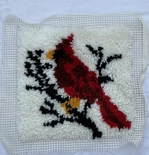 Vtg Cardinal Bird Latch Hook Completed Suitable for Wall Hanging, Pillow 13"