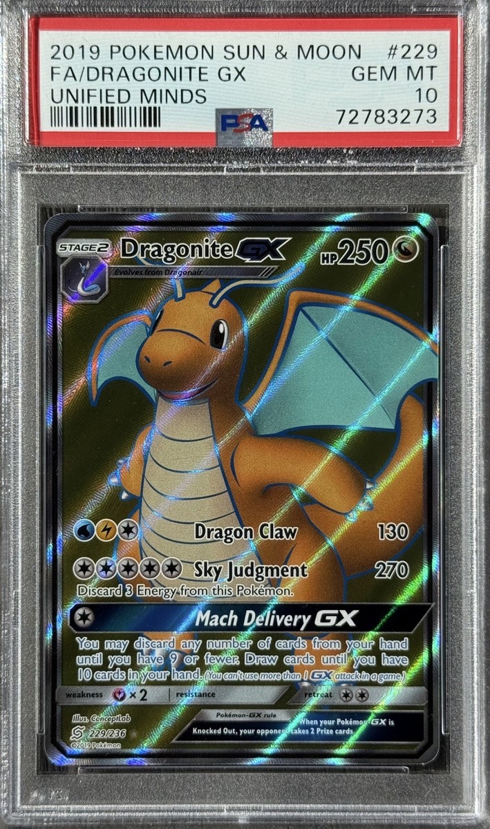 Pokemon Dragonite GX Unified Minds Full Art GX #229 PSA 10 Gem