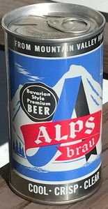 Ft. Wayne Mira Seam, 1968 Alps Brau, Matte Pull Top Beer Can Bottom Opened
