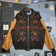 Vintage Pendleton Aztec Leather Wool Jacket Made In USA Size L