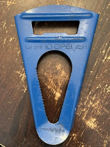 Vintage Grand Opener Blue Metal Jar & Bottle Opener Kitchen Gadget
