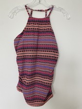 Anne Cole Women's Swimsuit High Neck Tankini Top Large Multi-Color Stripes