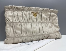 🔥 Prada Leather Gaufre Ruched Clutch Bag  Certified Authentic