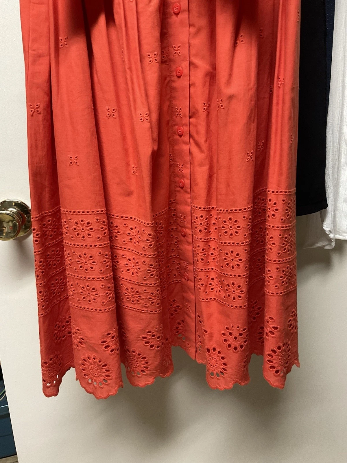 Camicia estiva Kate Spade arancione cravatta vita XS bottoni davanti midi manica corta