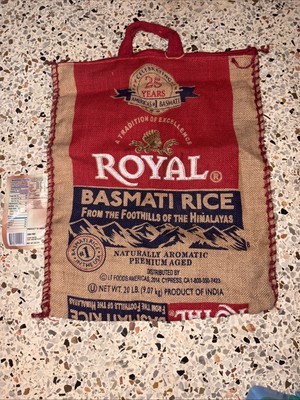 Royal Basmati Rice Bag 20lbs Burlap Handles Zipper Heavy Duty 25th Anniv No Rice