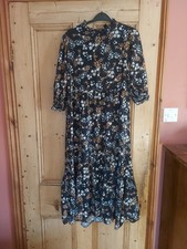 New Look Floral Print Midi Dress Frill Neck And Sleeves tiered hem