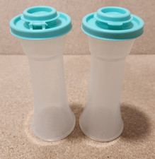 Tupperware Large Hourglass Classic Salt and Pepper Shakers Mint Green lids NEW