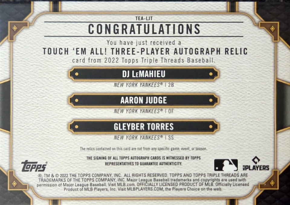 2022 年 Topps Triple Threads 棒球 - Touch 'Em All! 亲笔签名遗物 (2/9) — 第 2/2 张图片