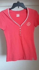 ESprit Sports Women M  Half Front Button  Shirt Blouse Top Red Short Sleeves
