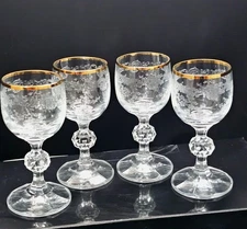 4 Crystalex Queens Lace Cordial Glasses 4.25" handblown Bohemia Crystal etched g