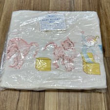 Vintage 60s Made in USA Sears Rayon Kitten Baby Blanket 36x36