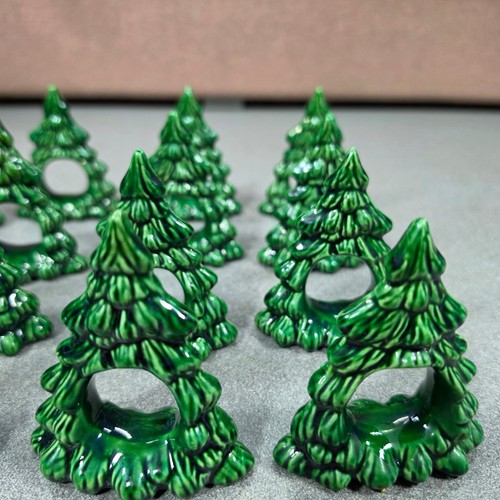 Christmas Tree Napkin Rings Set of 16 Green Ceramic Excellent Holiday