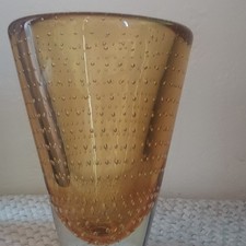 Amber Clear Art Glass Vase Decorative Bubble Glossy Finish Artistic Centerpiece