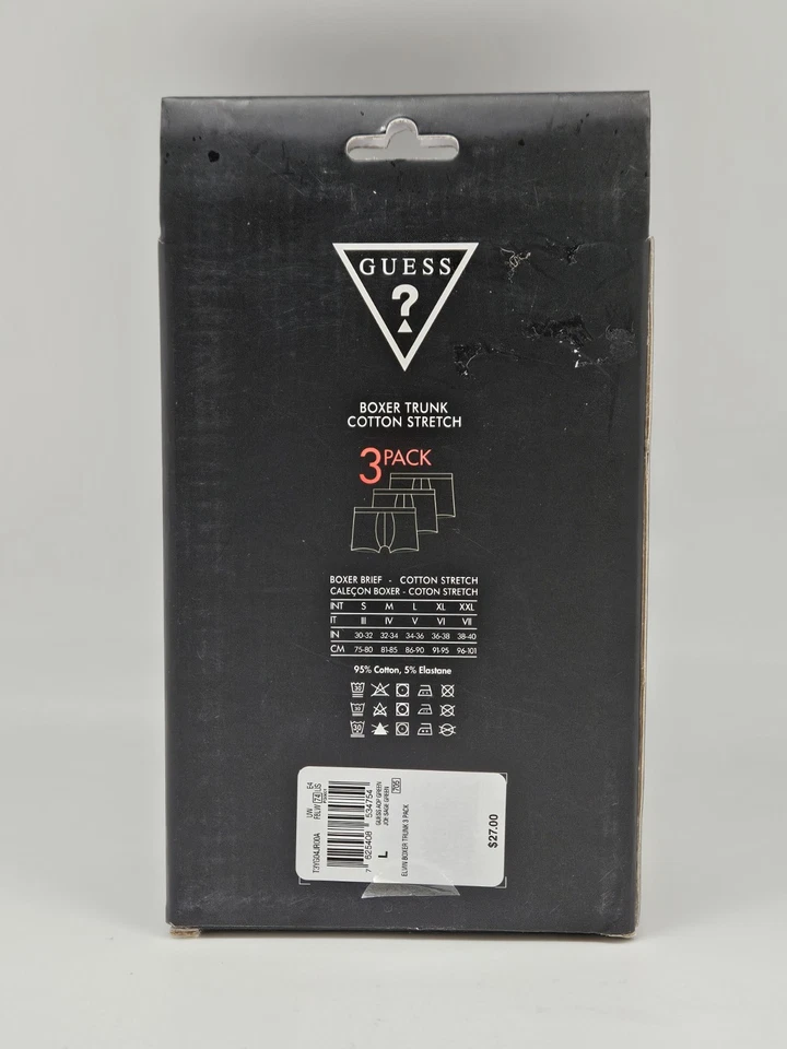 Pacote com 3 baús boxer elásticos masculinos GUESS logotipo grande mistura de algodão preto verde - Imagem 2 de 3
