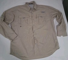 Mens Columbia PFG Performance Fishing Gear Bahama Button Down Shirt Large Beige
