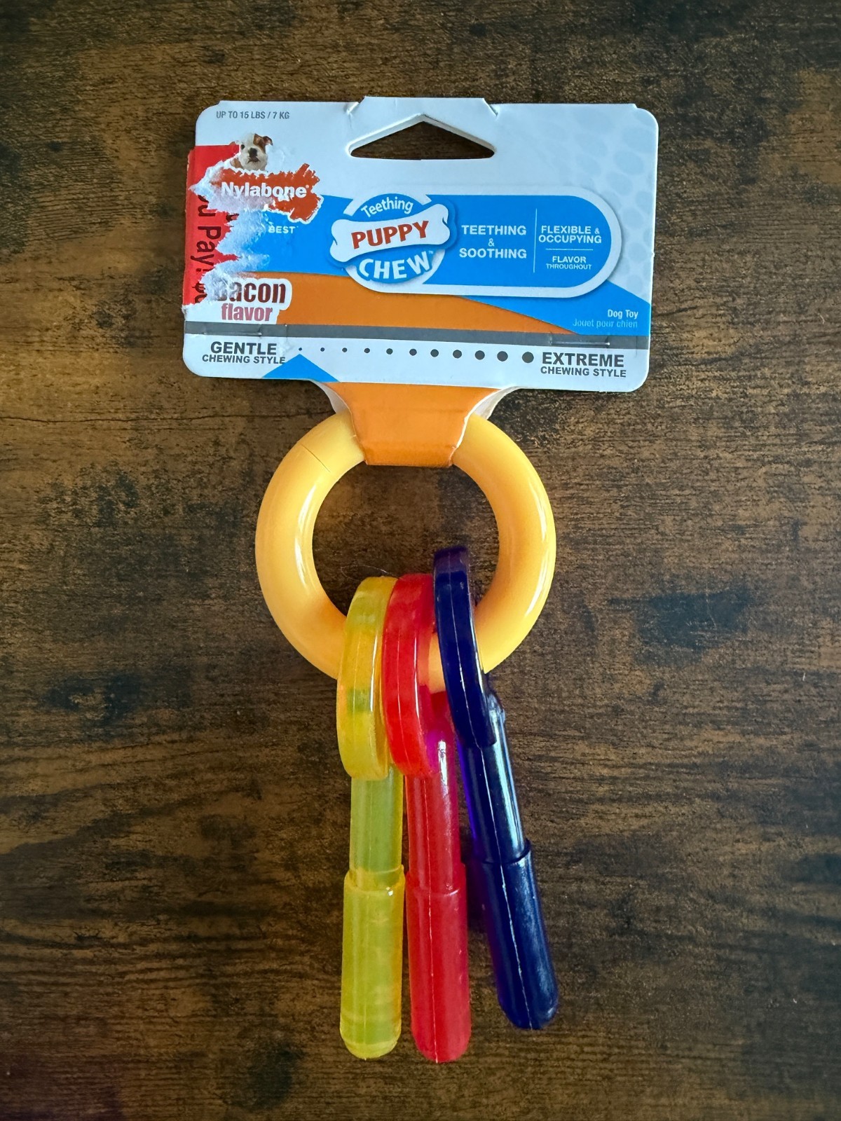 Nylabone Puppy Teething Key Ring X-Small  Bacon Flavored Chew Toy for Dogs NEW