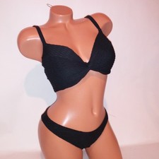 Victoria Secret Swim Bikini 34DD Top Small Bottom Push Up Black Solid Textured