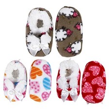 Infants Toddler Soft Warm Plush Cozy Fuzzy Cartoon Animal Slippers Booties 3 Prs