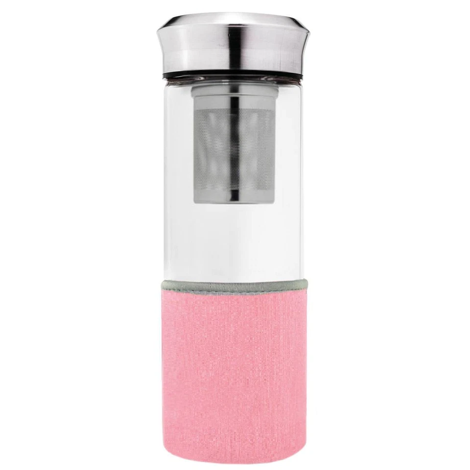 Creano "Teamaker" -Teeflasche to go aus Glas mit Sieb, Tasche (rosa) - Bild 4 von 4