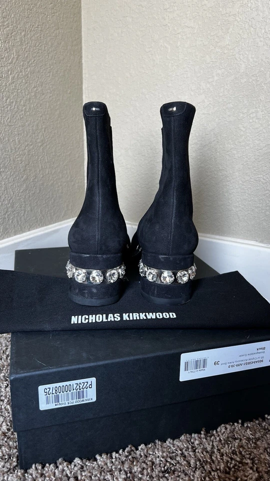 Nicholas Kirkwood Round Toe Crystal-Embellished Ankle Boots With Box - Image 4 of 4