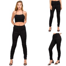 American Bazi Women's Casual Shirred Leg Fitted With Drawstring Joggers RJJ20226