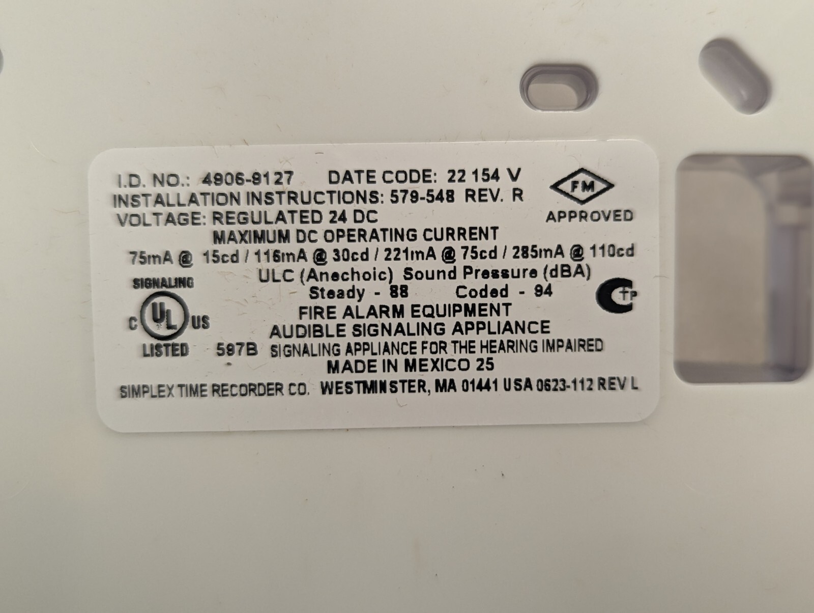 SIMPLEX 4906 TRUEALERT FIRE ALARM STROBES | eBay