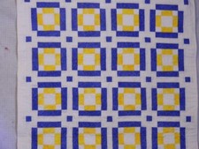 Crib Quilt, Blue/yellow  white. One of a kind. Quilted with a heart design