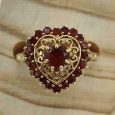 Rot Herz Halo Antik Trauring Diamant Verlobungsring Gelbgold-Finish Silber Ring
