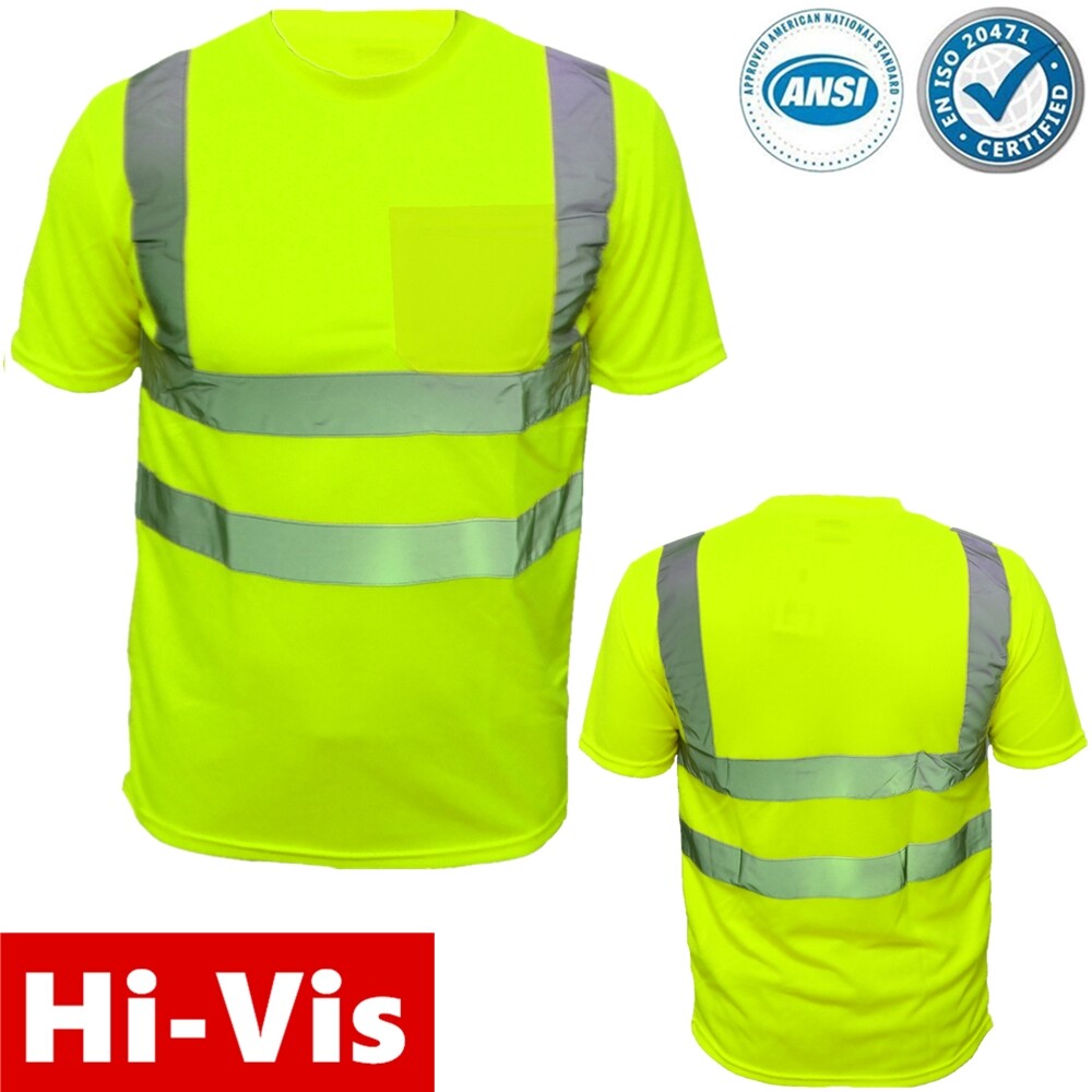 High Visibility T Shirt Hi Vis ANSI Class Reflective Lime Green Safety  Shirts