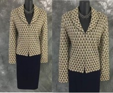 BEAUTIFUL St John evening knit blue gold rhinestones embellished skirt suit 12